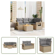Sofy ogrodowe - The Living Store 5-cz. zestaw mebli ogrodowych z poduszkami - beżowy - polirattan - Sofa Ogrodowa - miniaturka - grafika 1