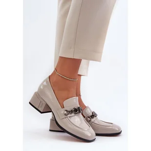 S. BARSKI Lakierowane czółenka na klocku S.Barski Grey szare - Czółenka - miniaturka - grafika 1