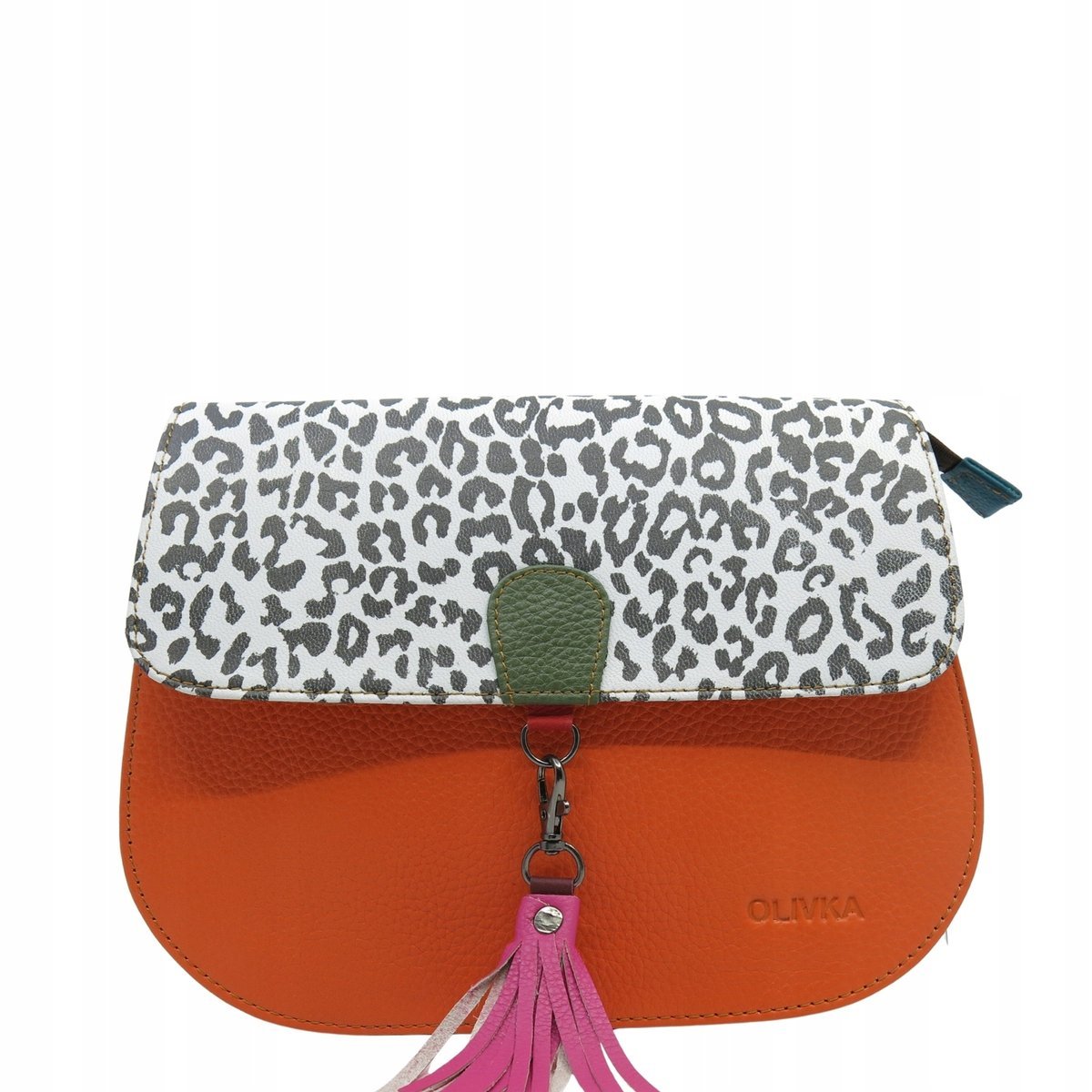 Torebka damska klasyczna odpinany wymienny chwost brelok OLIVKA