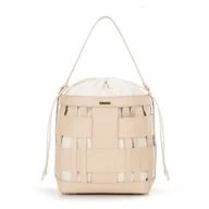 Torebki damskie - Pleciona torebka worek z ekoskóry beżowa - miniaturka - grafika 1