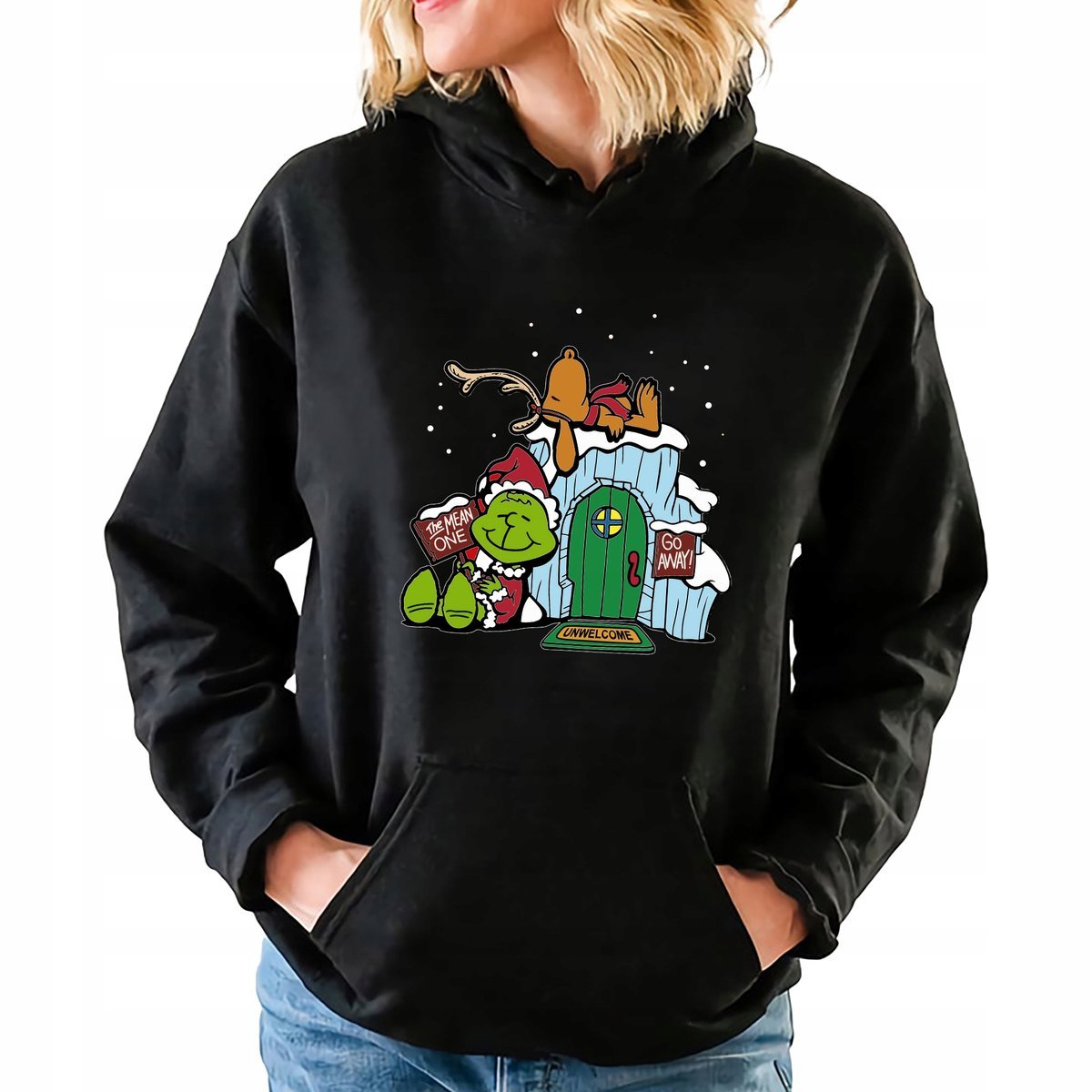 Bluza Czarna Z KAPTUREM Damska GRINCH CHRISTMAS Prezent Święta Mikołaja - S