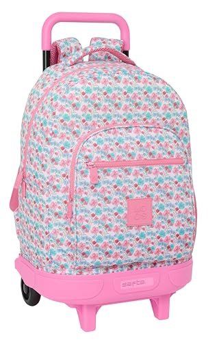 Safta Moos Flores duży plecak na kółkach, kompaktowy, zdejmowany, idealny dla dzieci w różnym wieku, wygodny i wszechstronny, jakość i wytrzymałość, 33 x 22 x 45 cm, wielokolorowy, Biały, Estándar,