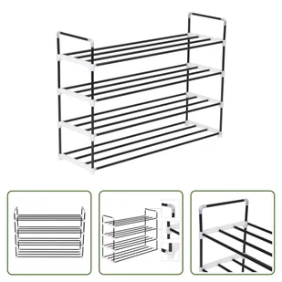 The Living Store Stojak na buty z 4 półkami metalowy i plastikowy czarny - Szafki na buty - miniaturka - grafika 1