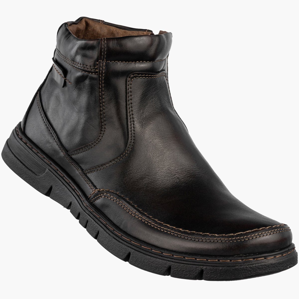 Trzewiki Męskie Skórzane Buty Na Zimę Ocieplane Na Zamek Brązowe FOX Brązowy 45