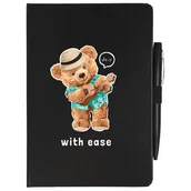 Notesy i bloczki - NOTATNIK CZARNY A5 W LINIE DŁUGOPIS MISIE Wzory - miniaturka - grafika 1