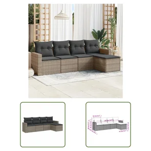 The Living Store 5-cz. zestaw wypoczynkowy do ogrodu - poduszki - szary rattan PE - Sofa Ogrodowa - Sofy ogrodowe - miniaturka - grafika 1