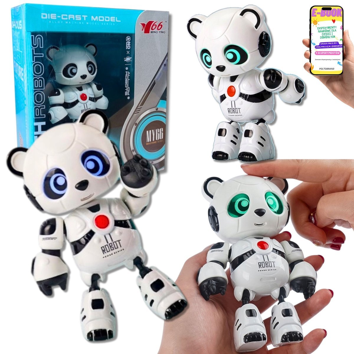 INTERAKTYWNY ROBOT PANDA MÓWI POWTARZA ŚWIECI GRA MUZYKĘ ELEKTRONICZNY DLA DZIECI 4 5 6 7 8 9 latka + EBOOK