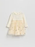 Sukienki i spódniczki dla dziewczynek - Reserved - Bawełniana sukienka z tiulowym dołem - kremowy - miniaturka - grafika 1