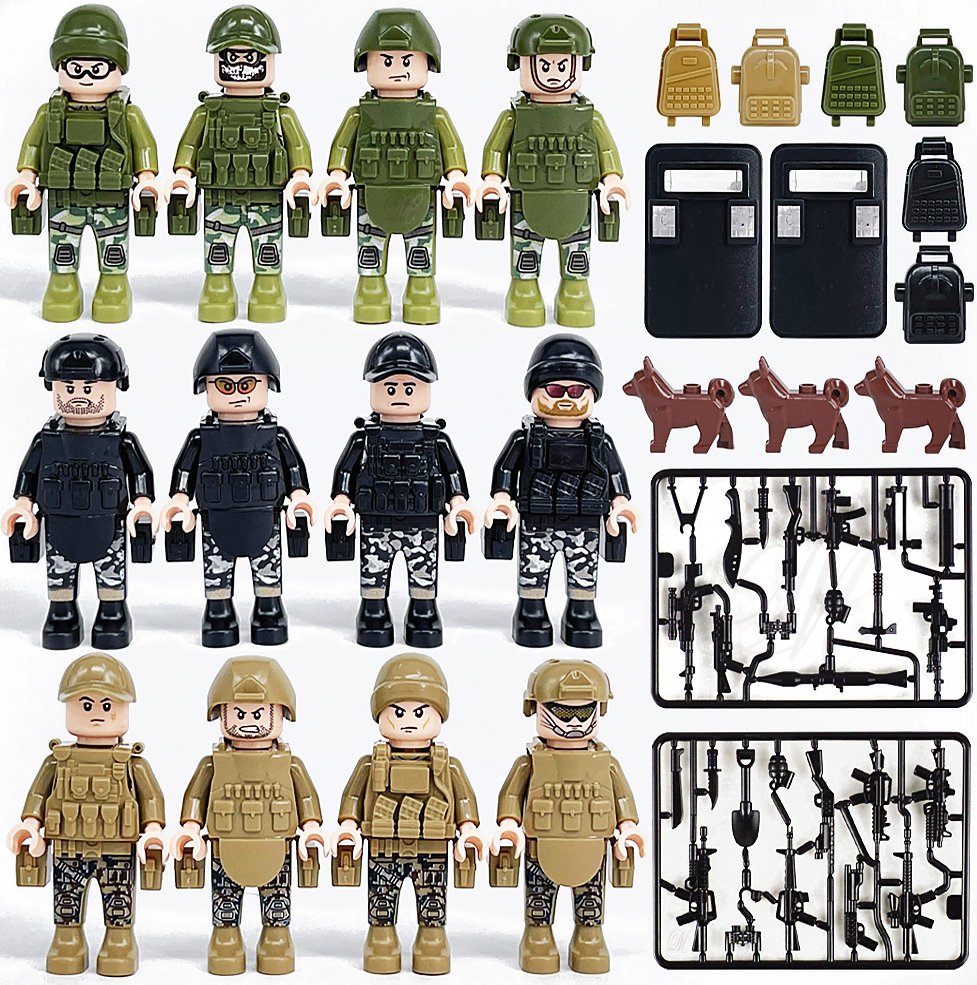 FIGURKI 8057 +BRONIE - tarcze psy wojsko klocki płytka zestaw