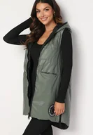 Kamizelki damskie - Zielona Kamizelka Długa z Kapturem Ozdobiona Naszywką Zapinana na Napy Nevettea - miniaturka - grafika 1