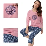 Piżamy damskie - Piżama damska LUNA kod 331 różowa spodnie w rozeteki  XL - miniaturka - grafika 1