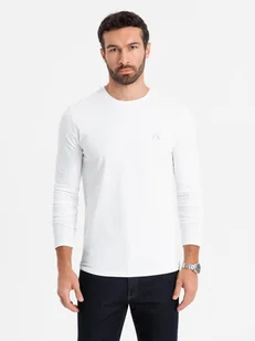 Męski longsleeve SLIM FIT z elastanem i printem biały V2 OM-LSBC-0124 L - Koszulki męskie - miniaturka - grafika 1