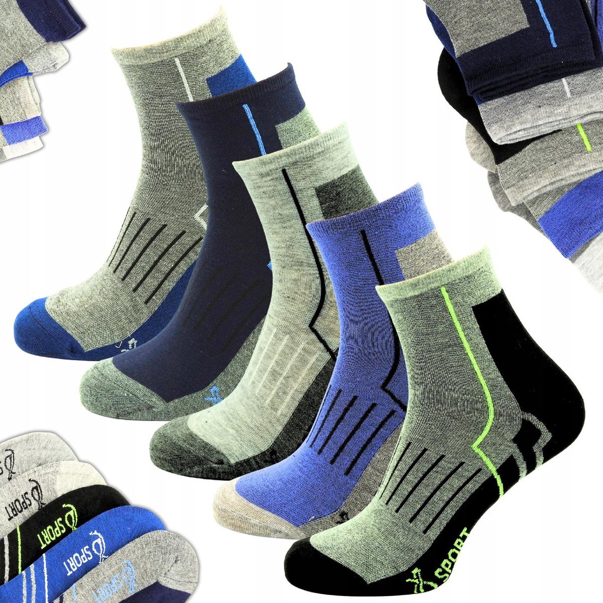 STOPKI MĘSKIE BAWEŁNIANE ZESTAW SPORTOWE SKARPETY KRÓTKIE 5 PAR 40-44