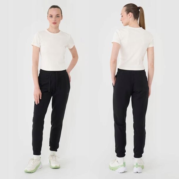 Spodnie Damskie 4F Joggery Dresowe Dresy Modne Czarne 4FWMM00TTROF1138 L