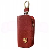 Etui na klucze - SKÓRZANE ETUI na klucze PORSCHE logo KLUCZYK samochodowy ELEGANCKI czerwony - miniaturka - grafika 1