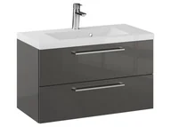 Szafki łazienkowe - Szafka Wisząca Z Umywalką RON 80 cm - Titan Wysoki Połysk - Uchwyty Chromowane - miniaturka - grafika 1