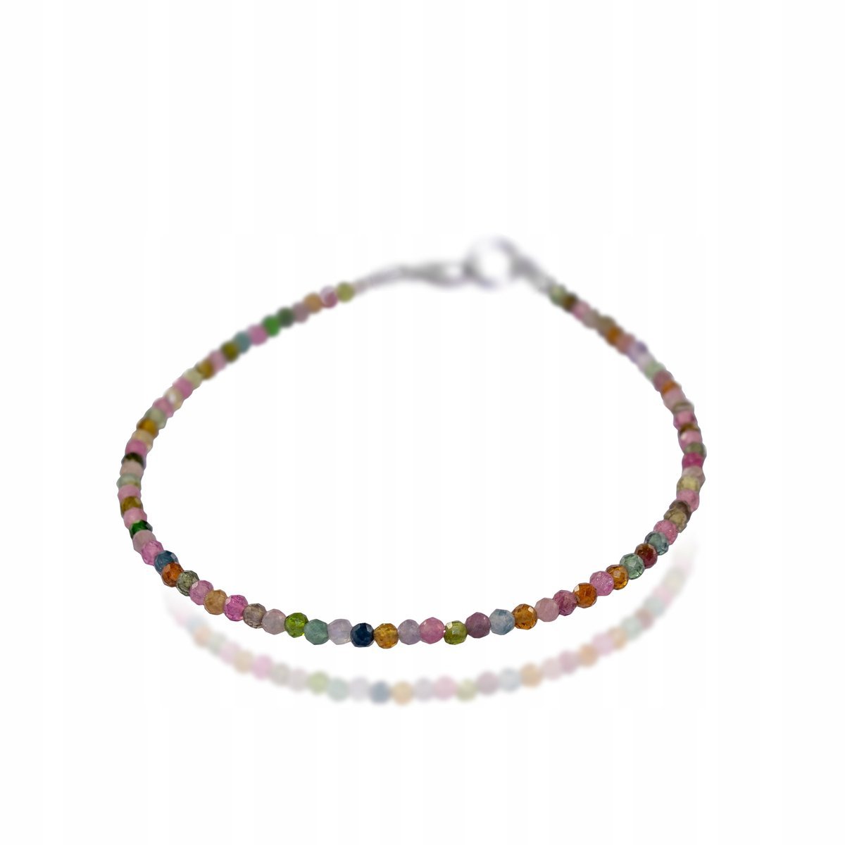 Bransoletka Naturalny Kamień TURMALIN KOLOROWY faset 2mm Srebro 925 dł 18cm, bez marki, AG00000285
