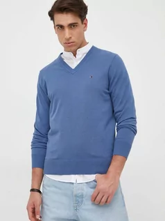 Swetry męskie - Pulower Tommy Hilfiger 1985 V Neck Sweater MW0MW22349 S Blue Coast (8720643110622) - grafika 1