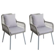 Fotele i krzesła ogrodowe - Zestaw 2 krzeseł ogrodowych HWC-O12, zewnętrzne siedzisko/oparcie poduszka aluminiowa splot linowy Rope ~ szary, szary pokrowiec - miniaturka - grafika 1