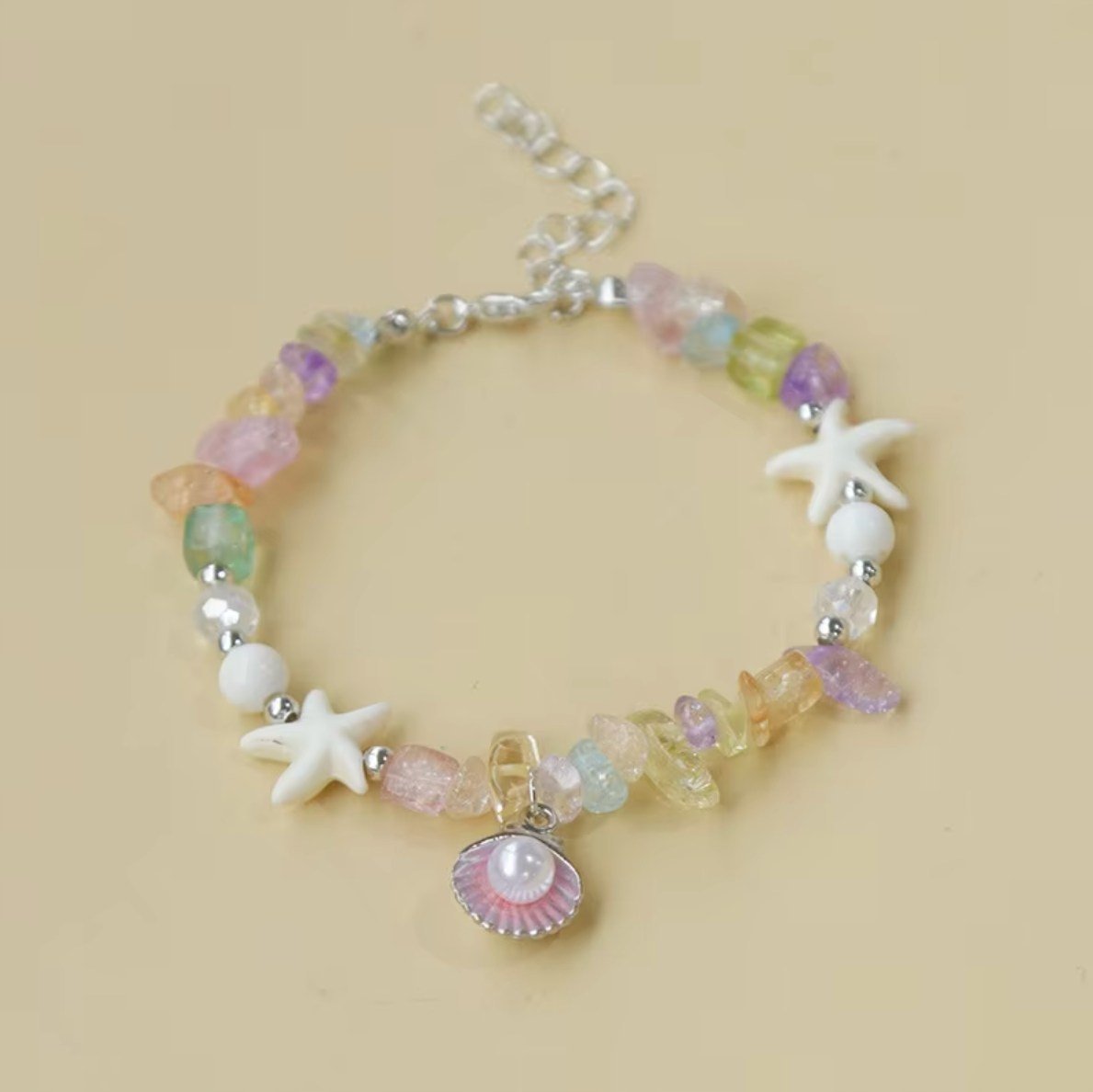 Kolorowa Bransoletka Muszla Perła Kamienie Ręcznie Robiona Summer Shells