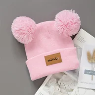 Czapki dla dzieci - TEMU Miniaturowa, słodka czapka beanie dla dzieci, zimowa, ciepła, w jednolitym kolorze, z pomponem z kreskówki, rozciągliwa, tylko do prania - miniaturka - grafika 1