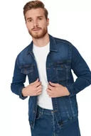 Płaszcze damskie - Trendyol Męska koszula kołnierz, jednokolorowa, wąska kurtka, płaszcz, indygo, XS, Indygo, XS - miniaturka - grafika 1