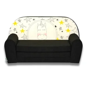 SOFKA DZIECIĘCA MINI KANAPA ROZKŁADANA BEZPIECZNA NA PREZENT KANAPA ŁÓZKO CZARNE Z JEDNOROŻCEM - Zestawy mebli dla dzieci - miniaturka - grafika 1