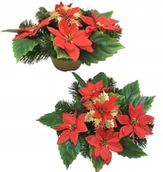 Sztuczne kwiaty - Gotowy Stroik Doniczka Na Cmentarz Wiązanka Gwiazda Betlejemska Czerwona - miniaturka - grafika 1