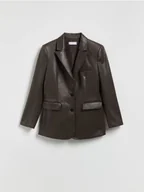 Marynarki i żakiety damskie - Reserved - Marynarka z imitacji skóry - ciemnobrązowy - miniaturka - grafika 1