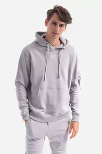 Bluzy męskie - Alpha Industries bluza bawełniana Organics Emb Hoody męska kolor szary z kapturem z aplikacją 118350.643-SZARY - grafika 1