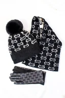 Czapki damskie - Zestaw czapka, komin, rękawiczki Glamour Czarno-biały 1 - miniaturka - grafika 1