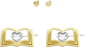 Biżuteria religijna - Pozłacane kolczyki Książka z kryształowymi sercami - miniaturka - grafika 1