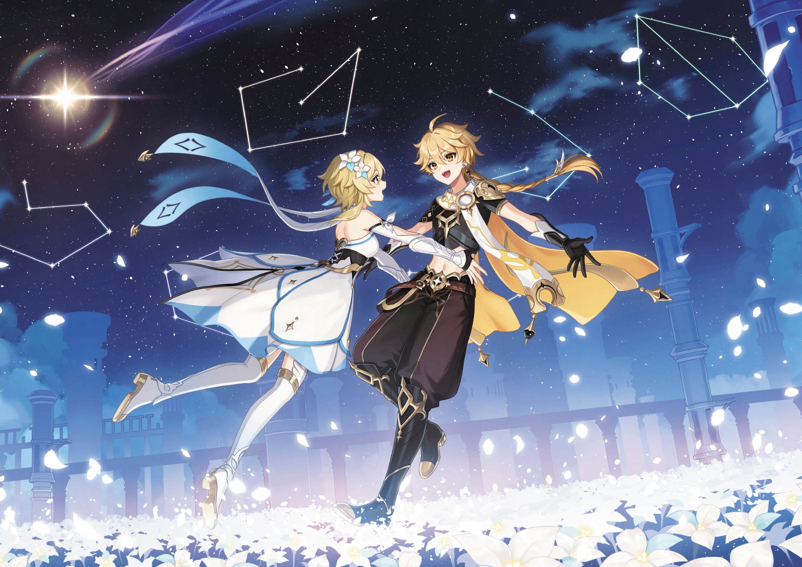 Plakat A3 Genshin Impact Anime Gra Aether Lumine