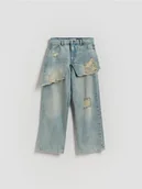 Spodnie i spodenki dla dziewczynek - Reserved - Jeansy straight fit z spódnicą - niebieski - miniaturka - grafika 1