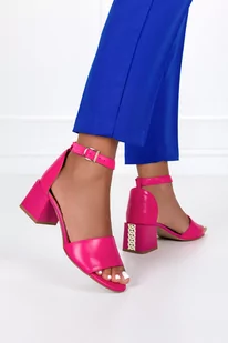 Fuksjowe sandały skórzane damskie na ozdobnym klocku z zakrytą piętą pasek wokół kostki PRODUKT POLSKI Casu 2592-159-38 - Moda i Uroda OUTLET - miniaturka - grafika 1