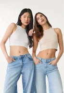 Koszulki i topy damskie - Stradivarius Komplet 2 krótkich prążkowanych topów basic Szary L - miniaturka - grafika 1