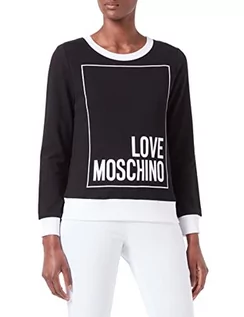 Bluzy damskie - Love Moschino Damska bluza z logo Box Print and Color Contrast Ribs, Black White, 42 - grafika 1