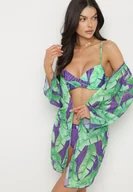 Stroje kąpielowe - Fioletowe Bikini Biustonosz Majtki Typu Figi i Siateczkowa Narzutka w Liście Folarine - miniaturka - grafika 1