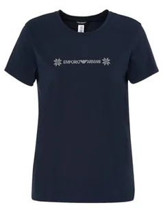 Emporio Armani Damski okrągły kołnierzyk Tartan Christmas Cotton T-Shirt damski, morski, M - Koszulki i topy damskie - miniaturka - grafika 1