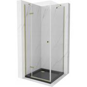 Kabiny prysznicowe - Mexen Roma kabina prysznicowa uchylna 90x90 cm, transparent, złota + brodzik Flat, czarny - miniaturka - grafika 1