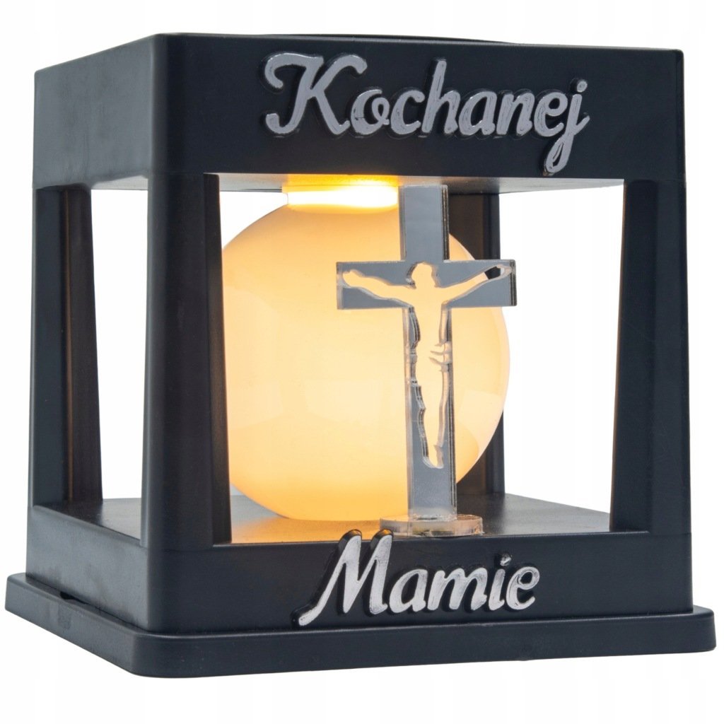ZNICZ SOLARNY LED LAMPION NA GRÓB STATUETKA NA CMENTARZ Z KRZYŻEM MAMY MAMA