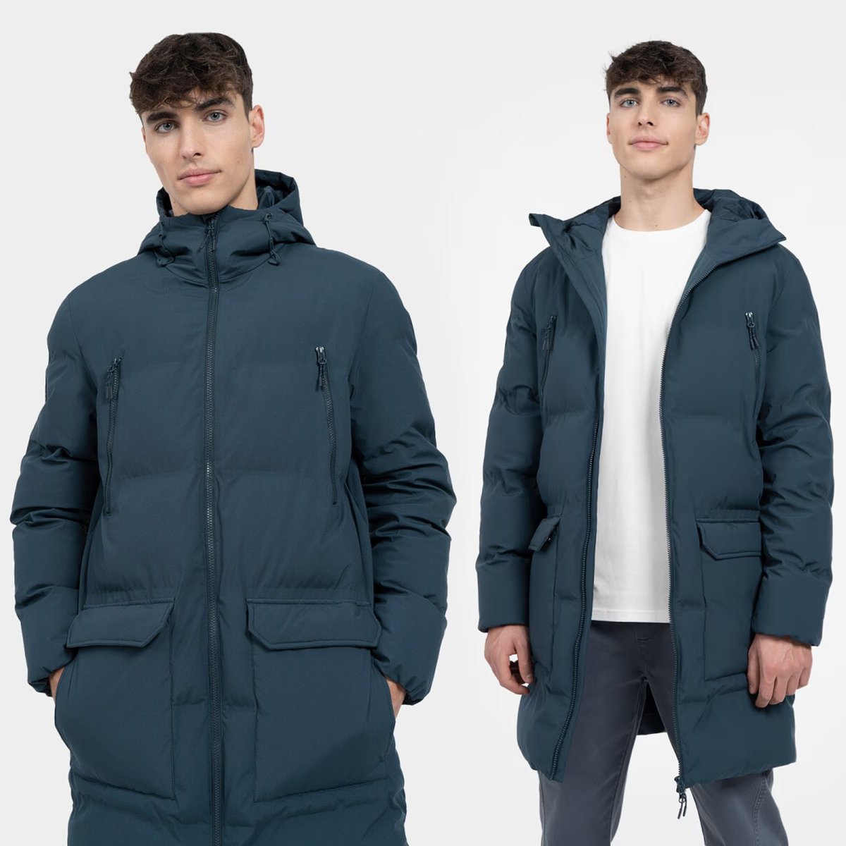 Płaszcz Męski 4F Puchowy Kurtka Z Kapturem Zimowa Granatowa H4Z22-KUMP010 XXL Granatowy