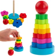 Sortery dla dzieci - TG67026 KLOCKI DREWNIANE WIEŻA UKŁADANKA SORTER PIRAMIDKA - miniaturka - grafika 1