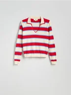 Swetry damskie - Reserved - Sweter z kołnierzykiem polo - wielobarwny - miniaturka - grafika 1