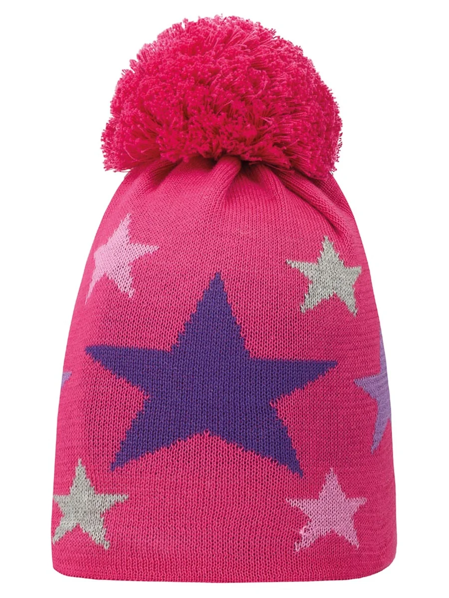 Czapka zimowa z pomponem różowa w gwiazdki Doll r.53