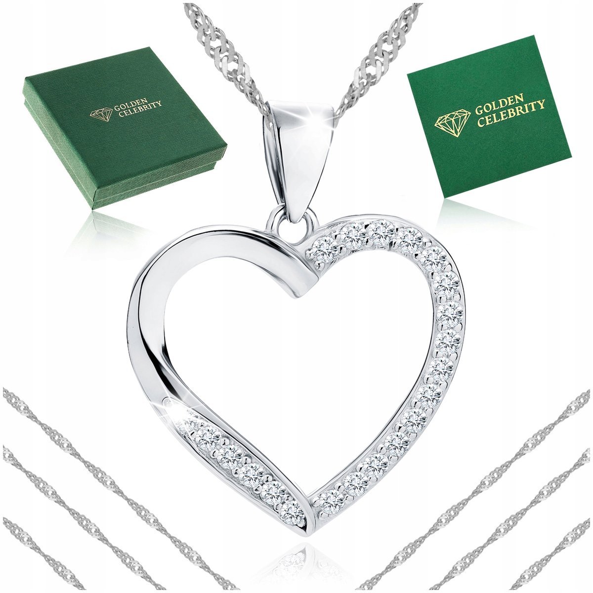 Piękny Srebrny Naszyjnik Serce Z Cyrkoniami Pr. 925 Prezent Dla Dziewczynki