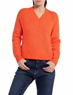 Swetry damskie - Replay Sweter damski Regular Fit, 518 Spicy Orange, M - grafika 1