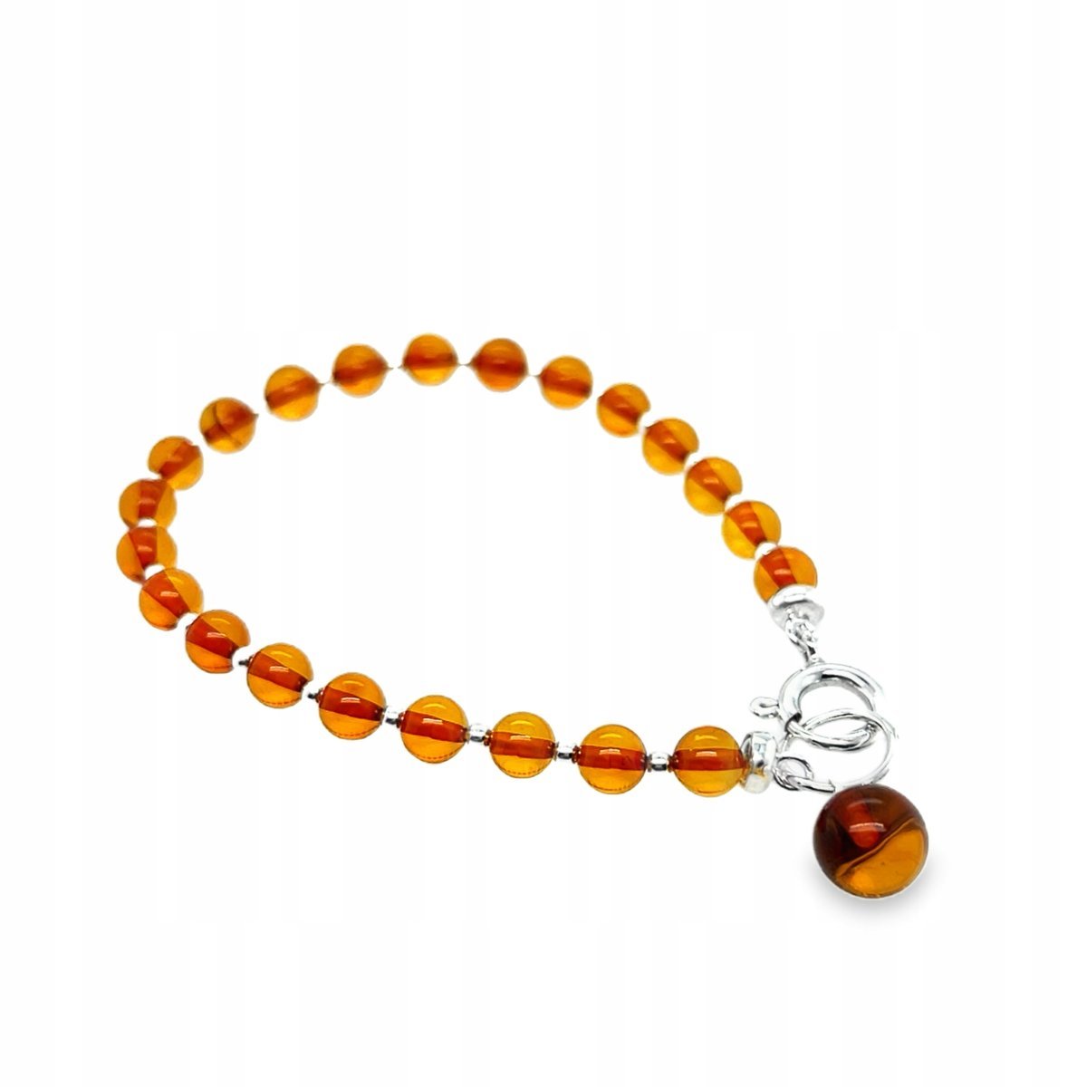 Bransoletka srebrna z bursztynem bałtyckim kulka KONIAK naturalny