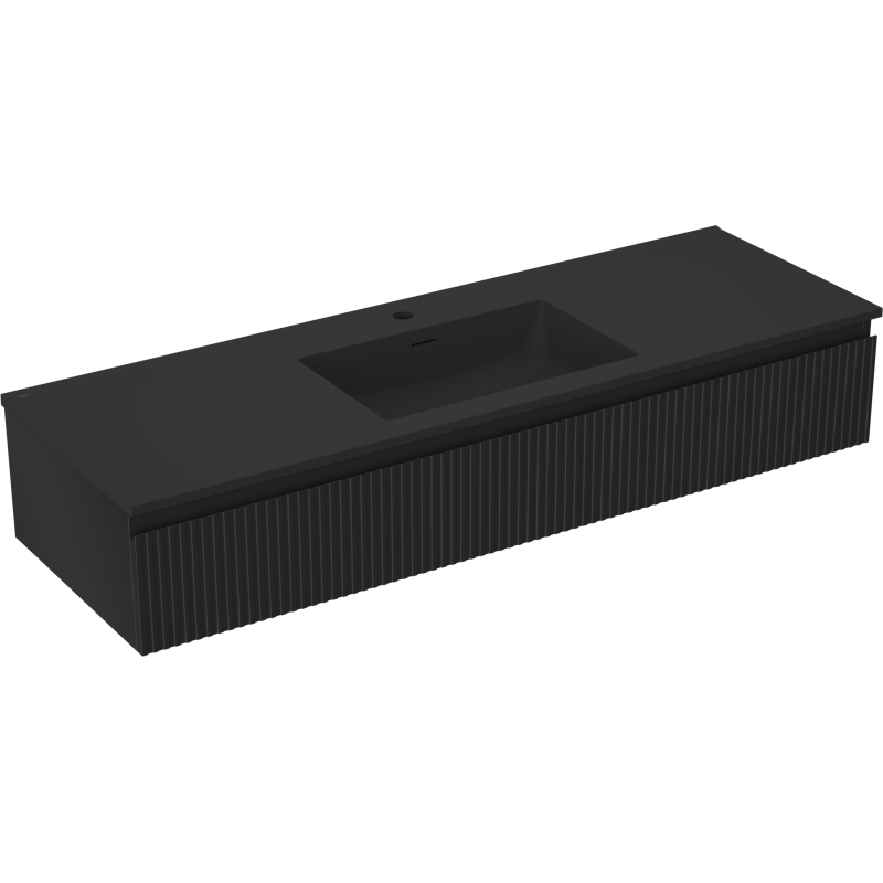 Mexen Rivel szafka łazienkowa 140 cm z umywalką Otis, 1 szuflada, ryflowana , czarna mat - 91A20-14023-1-BF71-W18M71