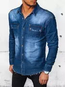 Koszule męskie - Koszula męska jeansowa niebieska Dstreet DX2383 - miniaturka - grafika 1